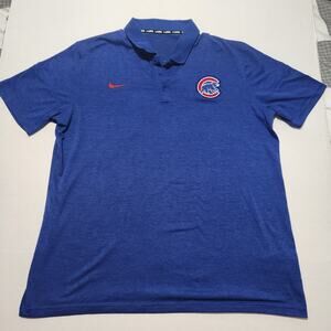Chicago Cubs Shirt Mens Large Navy Blue Nike Polo Dri Fit Snap MLB Baseball